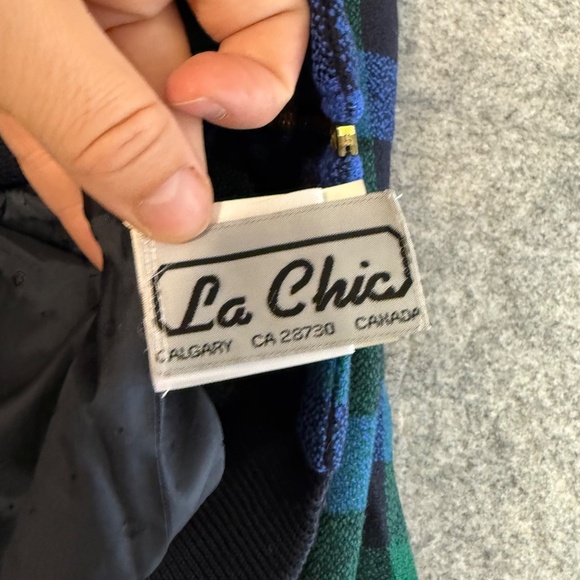 Vintage La Chic Jobis Plaid Bomber Jacket Blue Green Black Checkered Zip Up 36 - Picture 4 of 14